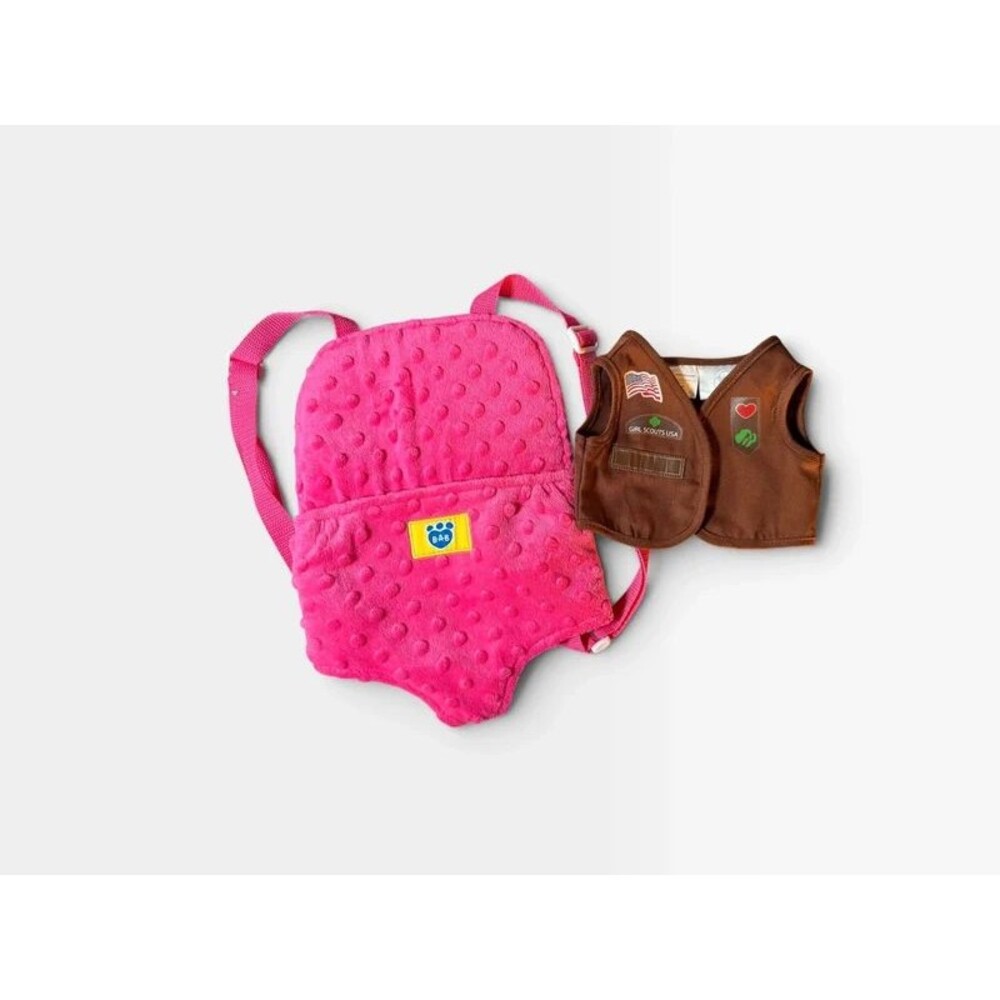 Build-A-Bear Lot: Pink Minky Dot Plush Carrier & Girl Scout Uniform Vest
